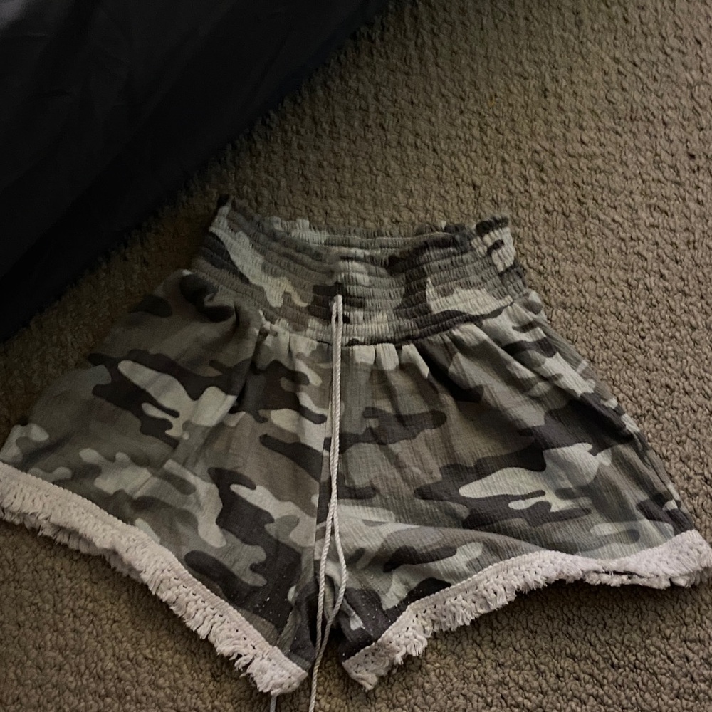 Camouflage Women's Shorts with Fringe Hem